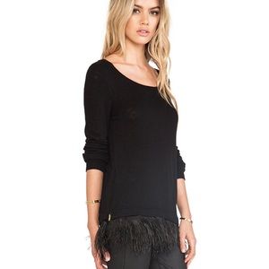 NWT Milly Black Ostrich feather sweater P XS $435